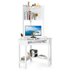 Triangle Corner Desk with Hutch - Bookshelves - Keyboard Tray - Black/White