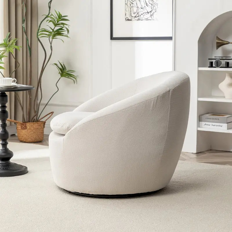 Swivel Barrel Chair - 360掳 Rotation - Boucle Fabric