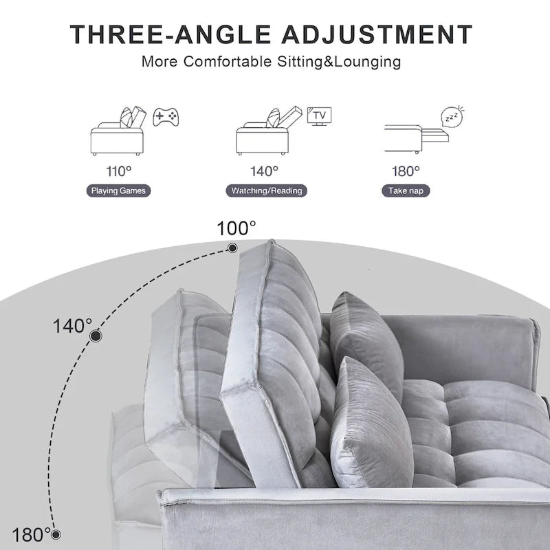 Modern Velvet Futon Loveseat with Reclining Backrest & Pockets, Seats 2 鈥?Dark Gray / Light Gray / Blue / Black