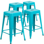 4 Pack 24 H Backless Metal Indoor-Outdoor Counter Height Stool w/Square Seat