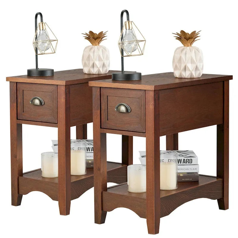 Gymax Lot de 2 Tables d'appoint Contemporaines Compactes avec Tiroir - 13" X 22" X 23" (L x l x H)