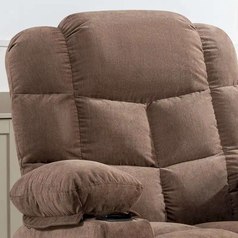 Grey Oversized Recliner with Heat and Massage, 150 Recline, 30 Rocking, USB Charging, and 2 Cup Holders