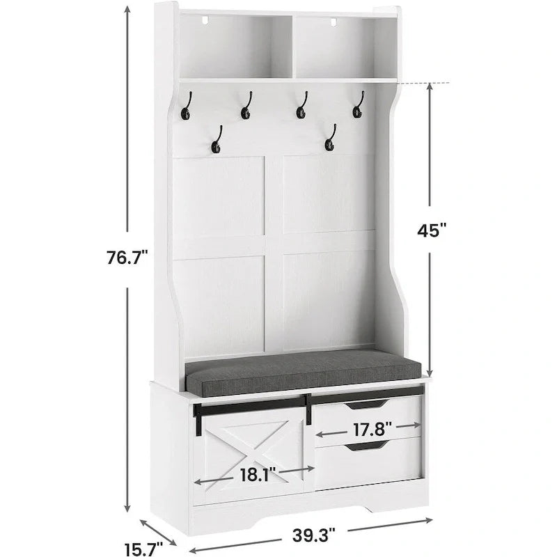 Hall Tree With Bench And Shoe Storage Coat Rack Barn Door