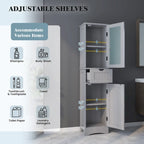 Bathroom Tall Cabinet Freestanding Linen Tower with Doors & Drawer