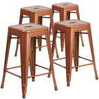 4 Pack 24 H Backless Metal Indoor-Outdoor Counter Height Stool w/Square Seat