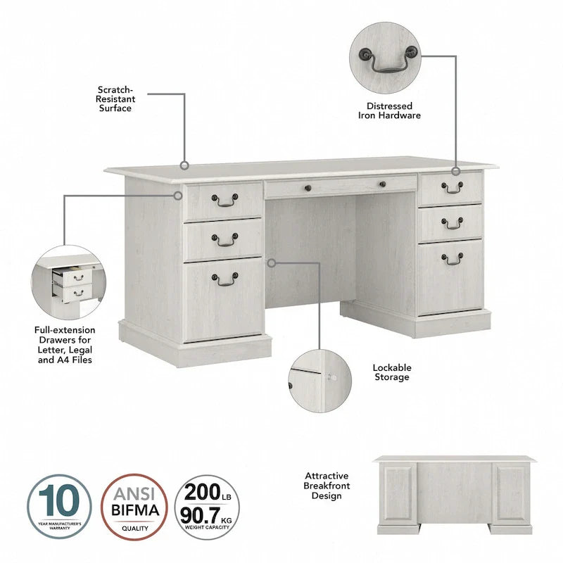 Bush Furniture Saratoga Executive Desk with Drawers and Storage