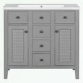 Bathroom Vanity with Ceramic Basin, Two Cabinets and Five Drawers