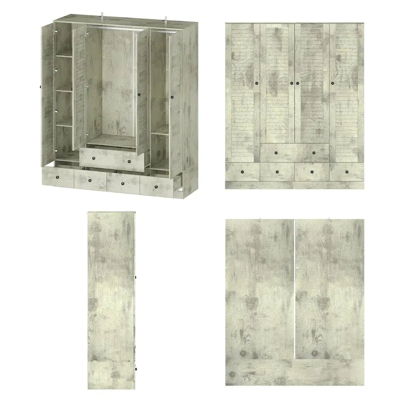 Wardrobe Armoire Closet 59W Large Freestanding Wardrobe Cabinet White