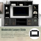 Entertainment Wall Unit with Bridge, Tempered Glass Doors for TVs Up to 70