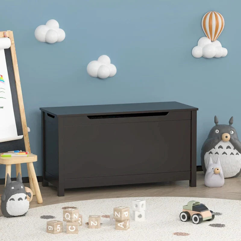 Kids Wooden Toy Box Storage with Safety Hinged Lid for Ages 3+