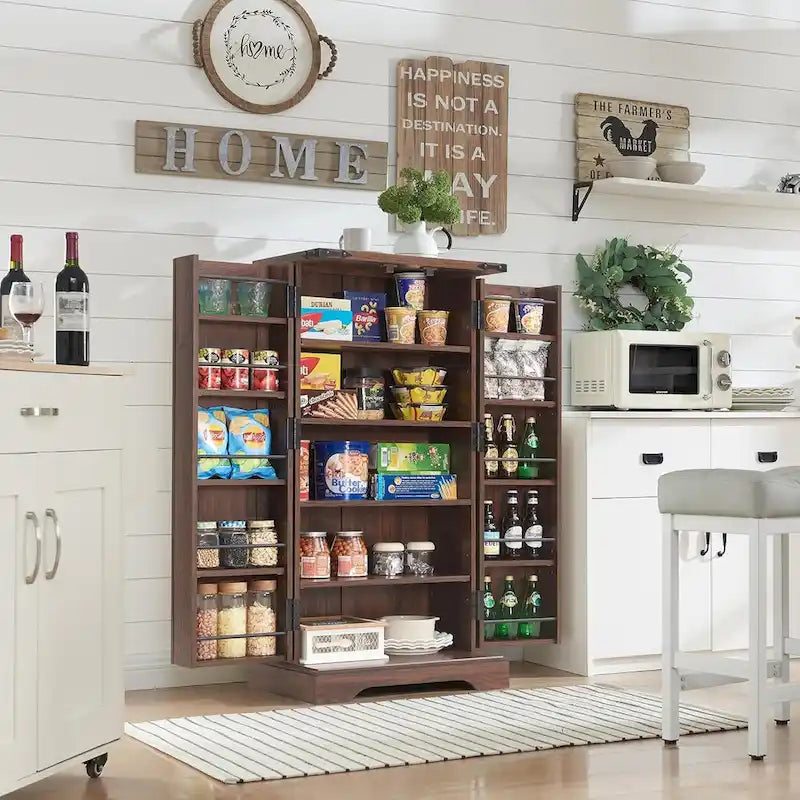 47 Farmhouse Kitchen Pantry, Storage Cabinet with Barn Doors - N/A