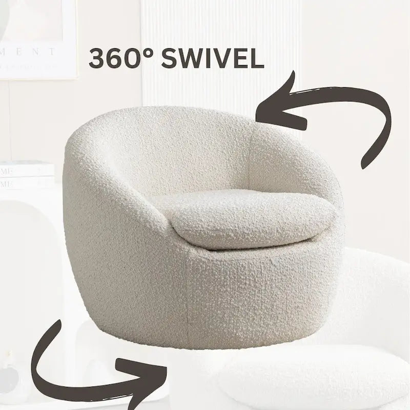 Swivel Barrel Chair - 360掳 Rotation - Boucle Fabric