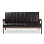 Nikko Mid-Century Modern Scandinavian Style Faux Leather Wooden 3 Seater Sofa - Baxton Studio