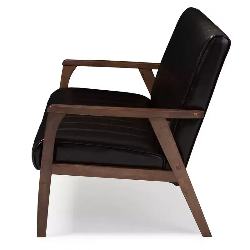Nikko Mid-Century Modern Scandinavian Style Faux Leather Wooden 3 Seater Sofa - Baxton Studio