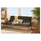 Nikko Mid-Century Modern Scandinavian Style Faux Leather Wooden 3 Seater Sofa - Baxton Studio