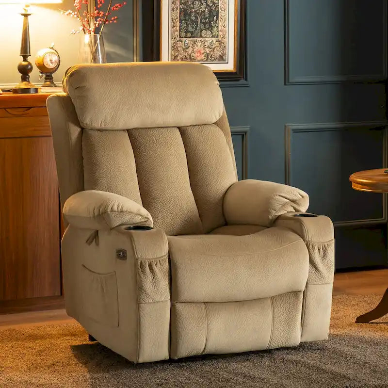 MCombo Large Power Lift Recliner with Extended Footrest for Big and Tall Elderly People, Hand Remote, Cup Holders, Fabric 7426