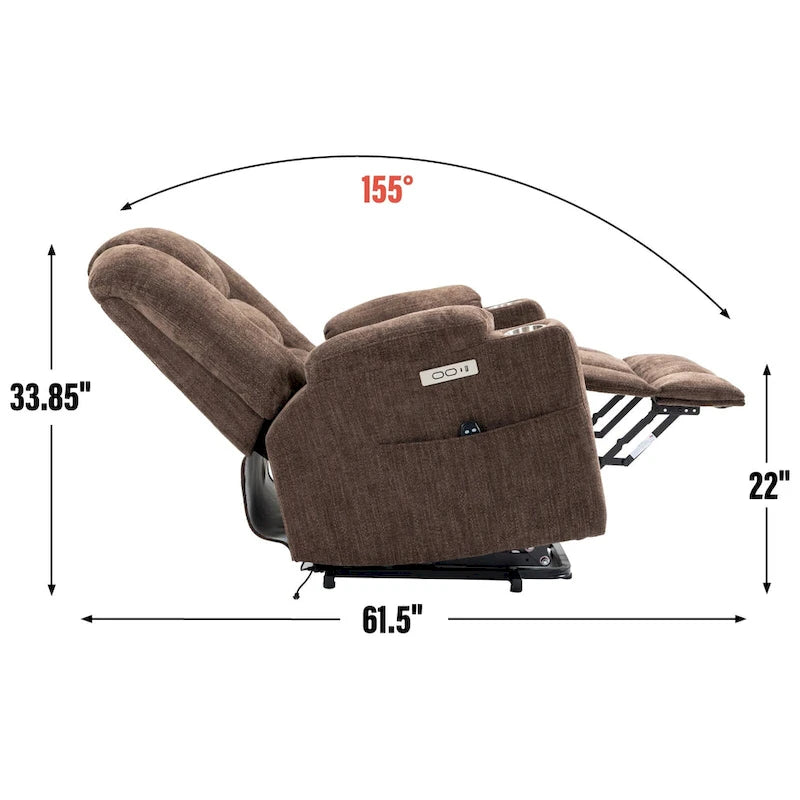 Power Lift Recliner Chair with Massage and Heat, Lazy Boy Overstuffed Wide Recliners w/USB, Type C Ports & 2 Steel Cup Holders