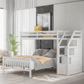 Twin Over Full Wood Loft Bed with Staircase,High Guardrails and Ladder