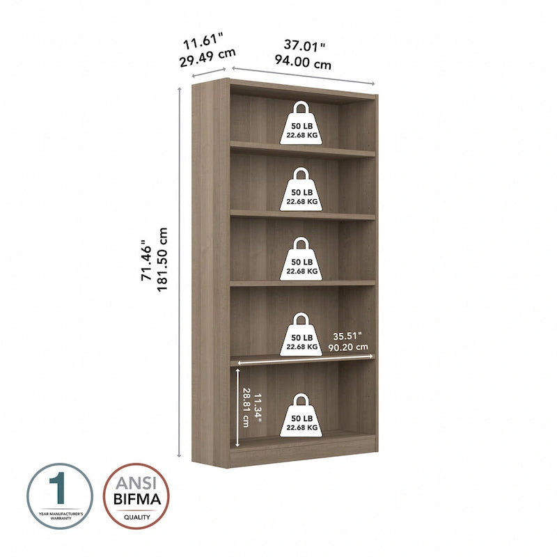 Universal Tall 5 Shelf Bookcase Storage by Bush Furniture