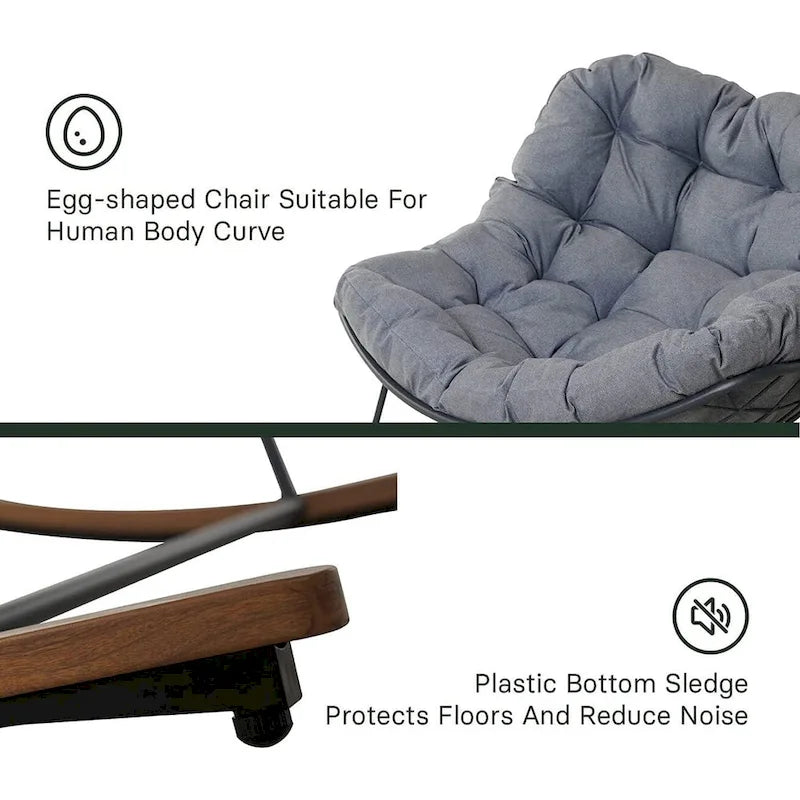Giant Patio Rocking Chair, Indoor Outdoor Egg Freestyle Chair with Cushion Upholstered Modern Lounge Chair for, Garden, Backyard