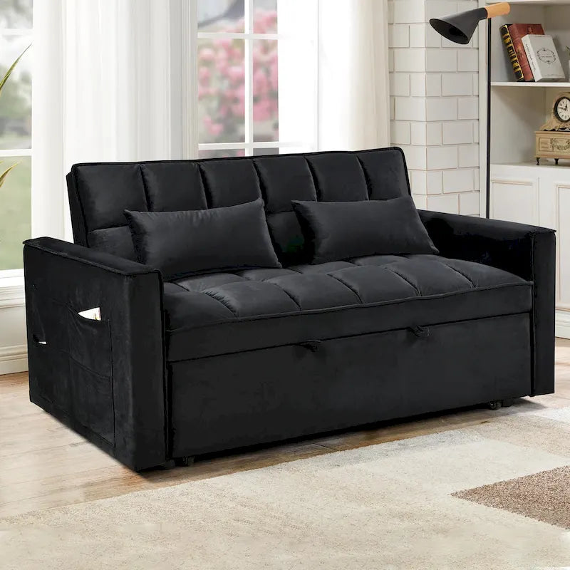 Modern Velvet Futon Loveseat with Reclining Backrest & Pockets, Seats 2 鈥?Dark Gray / Light Gray / Blue / Black