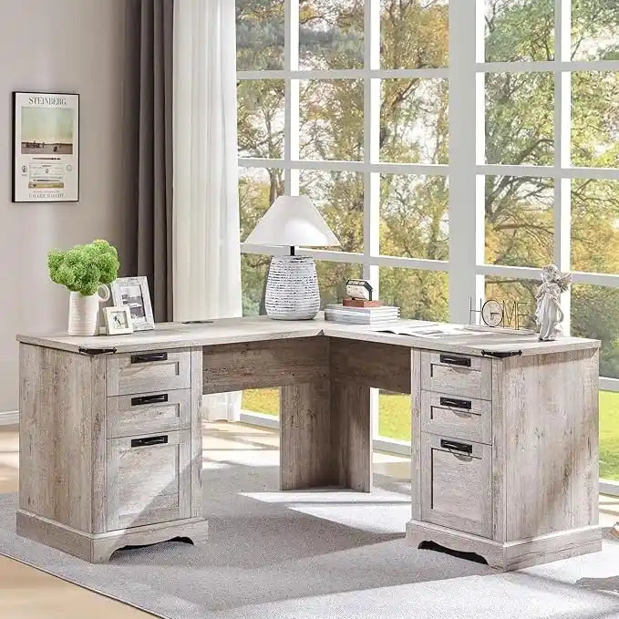 60 Farmhouse L Shaped Executive Desk, Wood Corner Desk, Computer Desk