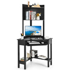 Triangle Corner Desk with Hutch - Bookshelves - Keyboard Tray - Black/White