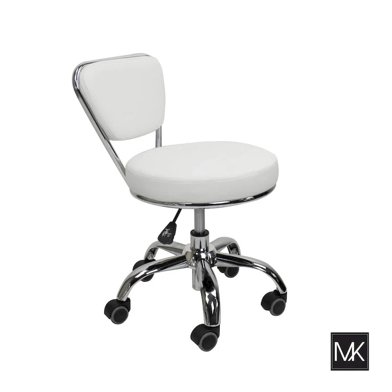 Dayton Short Stool Adjustable 13 to 15 Low Rolling Chair with Backrest, White - N/A