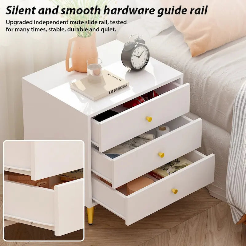White Nightstands Bedside Table End Table Gold Metal Legs1 Pcs