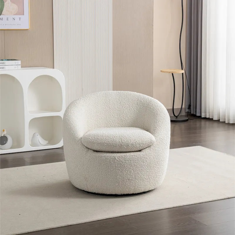 Swivel Barrel Chair - 360掳 Rotation - Boucle Fabric