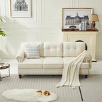 Set of 3 Chenille Sofa Set for Living Room, Button-Tufted & Nailhead Upholstery, Solid Rubberwood Legs