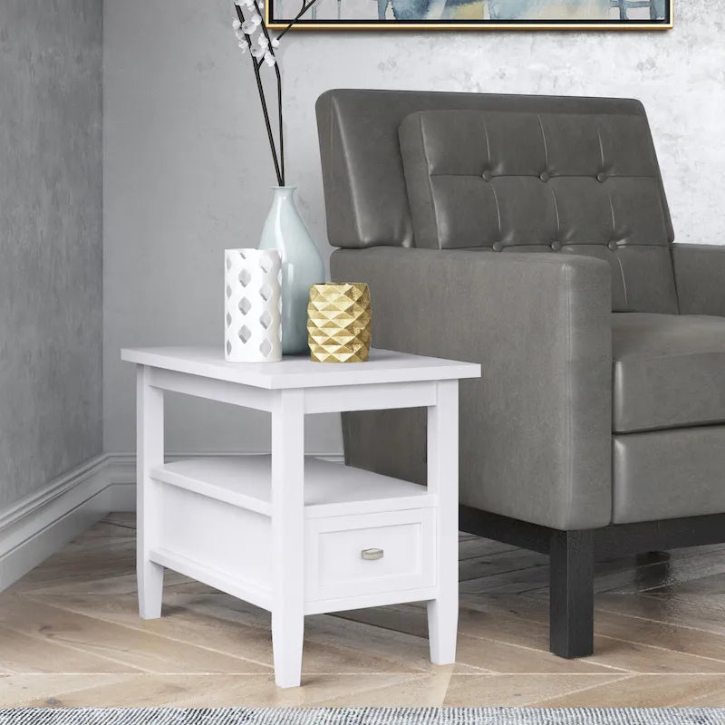 WYNDENHALL Norfolk SOLID WOOD 14 inch Wide Rectangle Transitional Narrow Side Table - 14 Inches wide