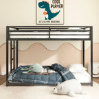 Sturdy Twin over Twin Bunk Bed Metal Black for and Adult, Low Profile Twin over twin bunk bed with Ladder and Guardrails