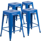 4 Pack 24 H Backless Metal Indoor-Outdoor Counter Height Stool w/Square Seat
