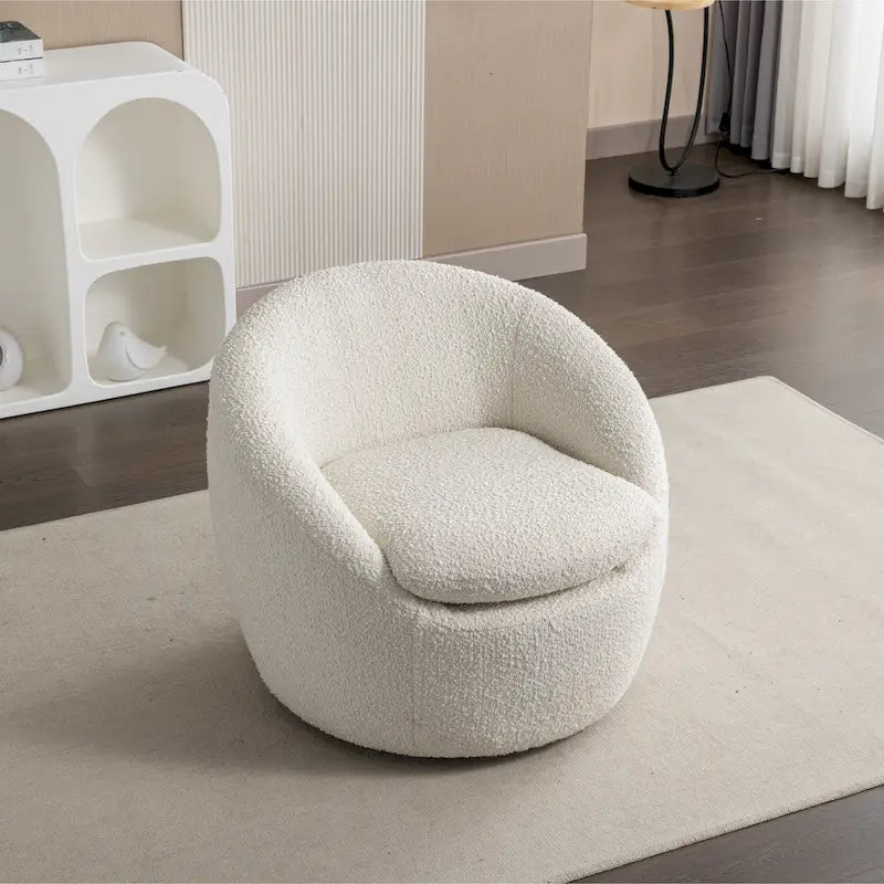Swivel Barrel Chair - 360掳 Rotation - Boucle Fabric