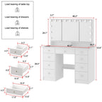 Makeup Vanity w/Tri-Fold Mirror Certified Lighting Glass Top Dresser