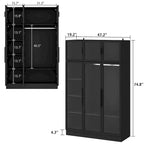 47.2 Wide Armoire LED Light All Glass Door Closet Cabinet Wardrobe