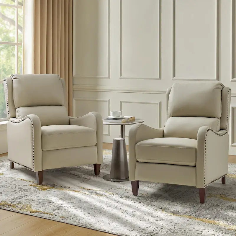 Brigida Modern Genuine Leather Nailhead Trim Recliner with Adjustable Footrest Set of 2 by HULALA HOME