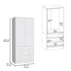 19  Modern Double-door Armoire with 3 Drawers and 1 Hanging Rod for Bedroom