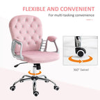 Velvet Adjustable Height Home Office Chair w/ Padded Armrests & Wheel - N/A