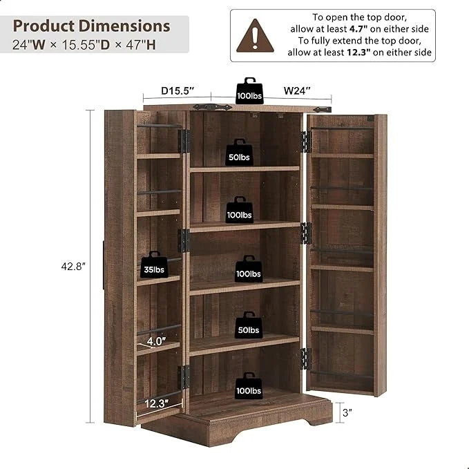 47 Farmhouse Kitchen Pantry, Storage Cabinet with Barn Doors - N/A