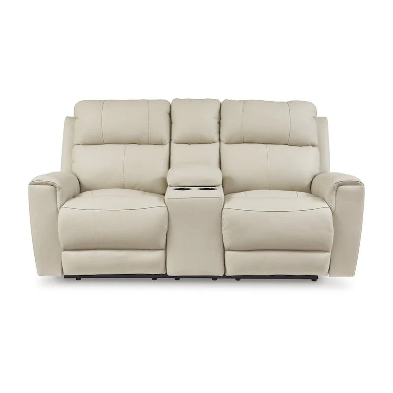 Signature Design by Ashley Dahlmoore Beige Power Reclining Loveseat with Console - 76 W x 42 D x 40 H