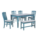 6-Piece Wooden Dining Table Set with 4 Chairs & Bench, Table with Drawer