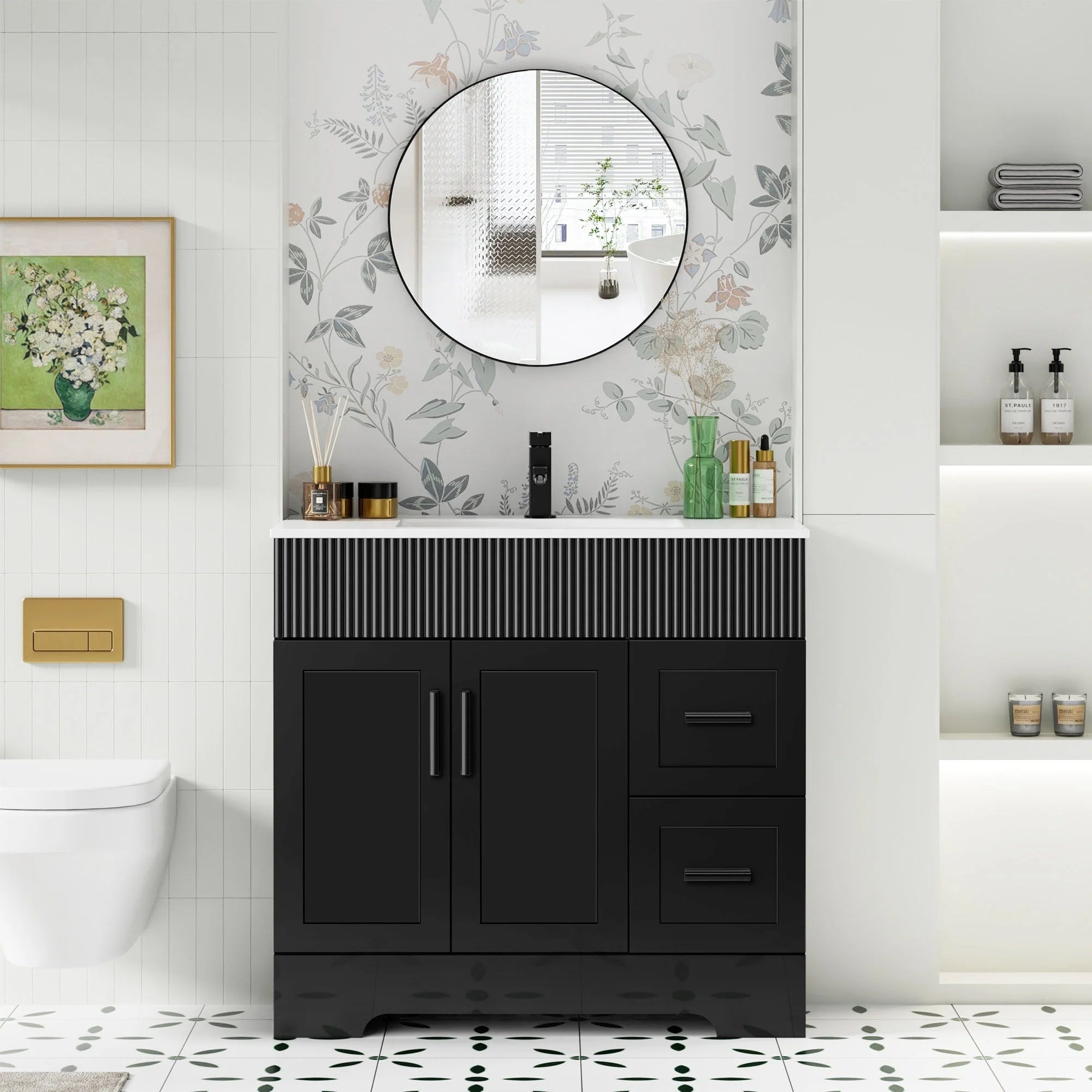 Wavy Line 30/36/48 Bathroom Vanity Set with Sink & Faucet
