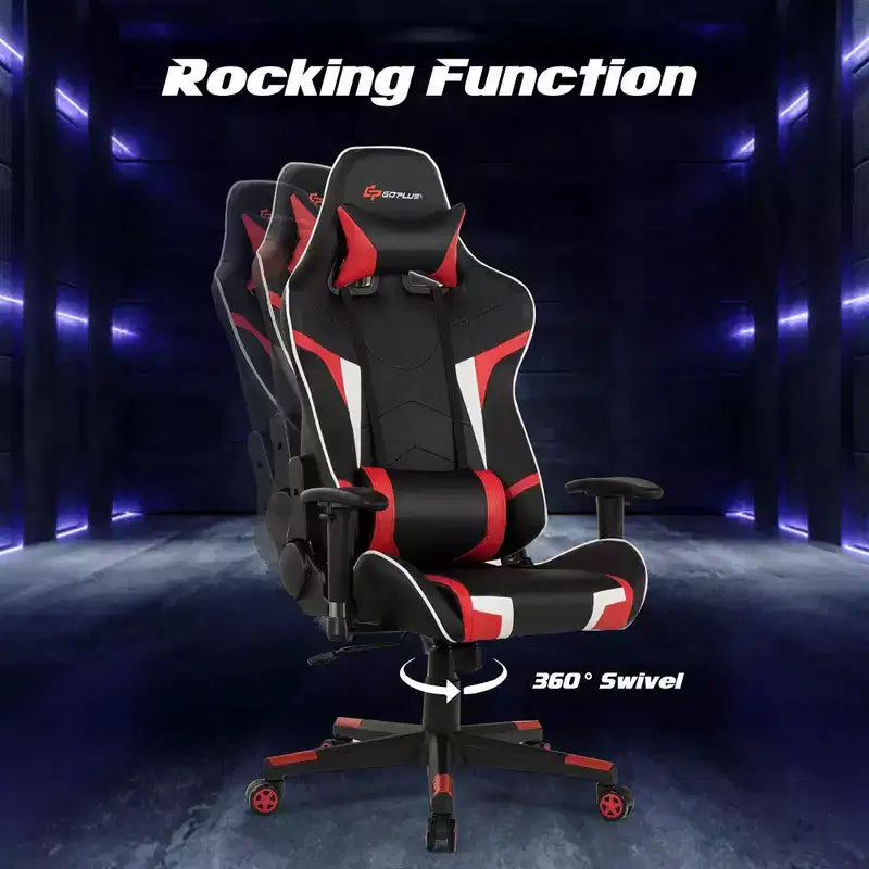 Chaise de Massage et de Gaming Inclinable et Pivotante Costway avec Soutien Lombaire Blanche\Bleue\Grise\Rouge