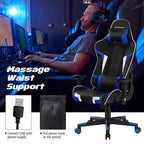 Chaise de Massage et de Gaming Inclinable et Pivotante Costway avec Soutien Lombaire Blanche\Bleue\Grise\Rouge
