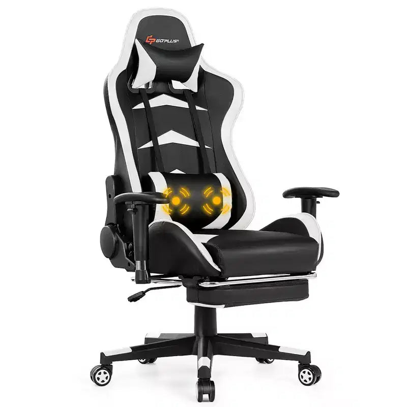 Chaise de bureau de massage gamer inclinable et pivotante Costway Racing avec repose-pieds