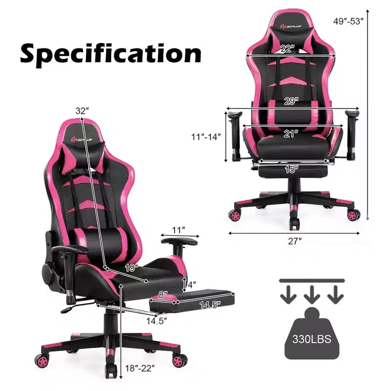 Costway Chaise de bureau gamer inclinable et pivotante avec repose-pieds de massage