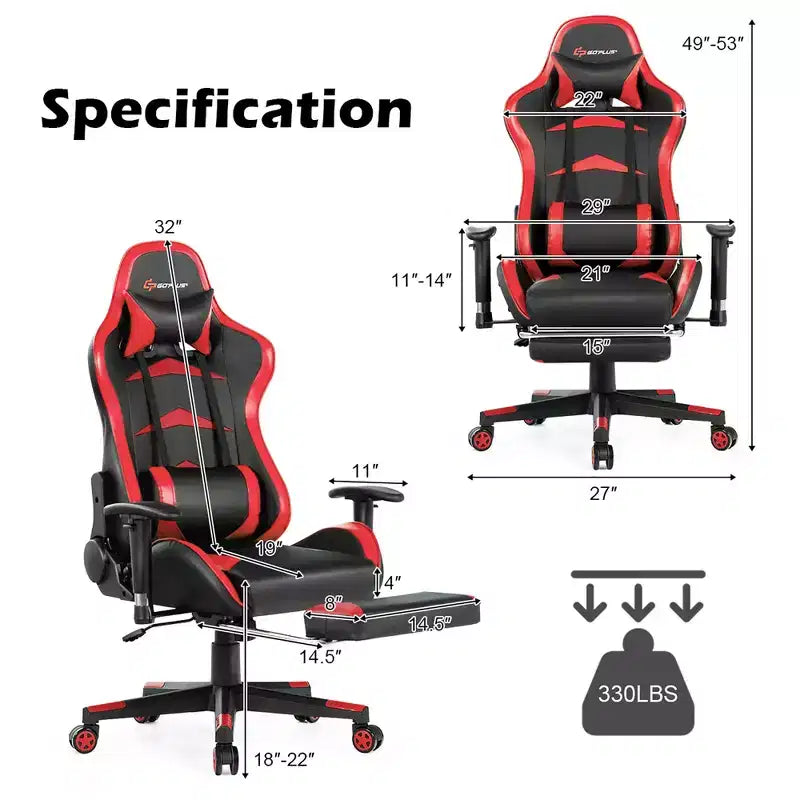 Costway Chaise de bureau gamer inclinable et pivotante avec repose-pieds de massage
