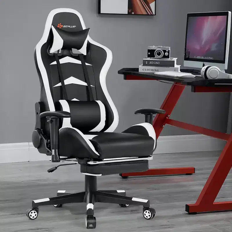 Costway Chaise de bureau gamer inclinable et pivotante avec repose-pieds de massage